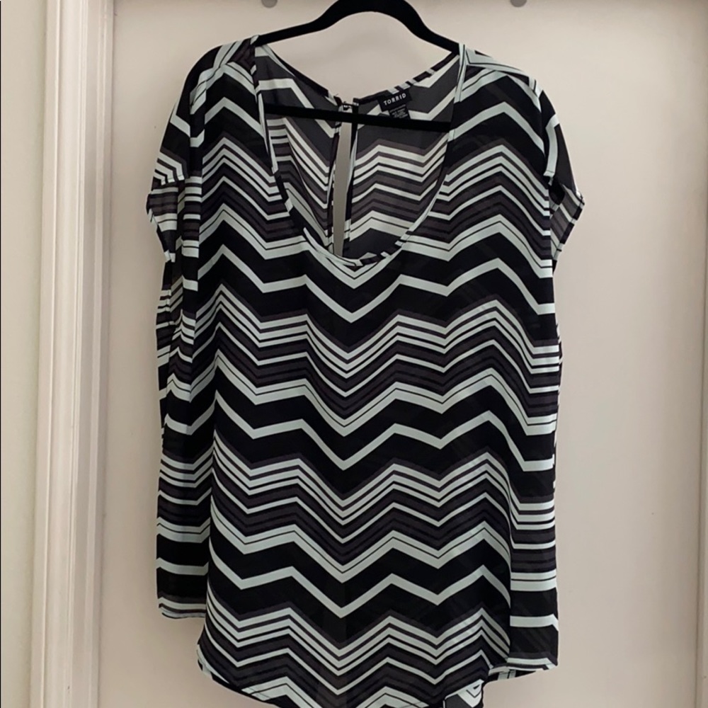 torrid Black and Mint Chevron V-Neck Blouse